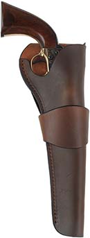 Western Holster, right hand, brown leather,
8" barrel, for percussion Army and Navy revolvers Western Holster, right hand, brown leather,
8" barrel, for percussion Army and Navy revolvers